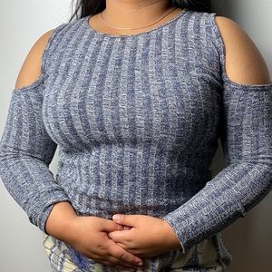Shoulder cut-out ribbed long-sleeve